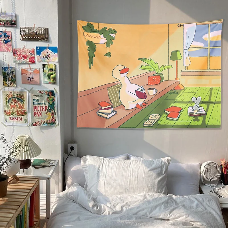Nette Ente Hintergrund Tuch Kawaii Zimmer Dekor Cartoon Mädchen Ästhetische Zimmer Dekor Tapisserie Tarot Karten Dekoration Murale Chambre