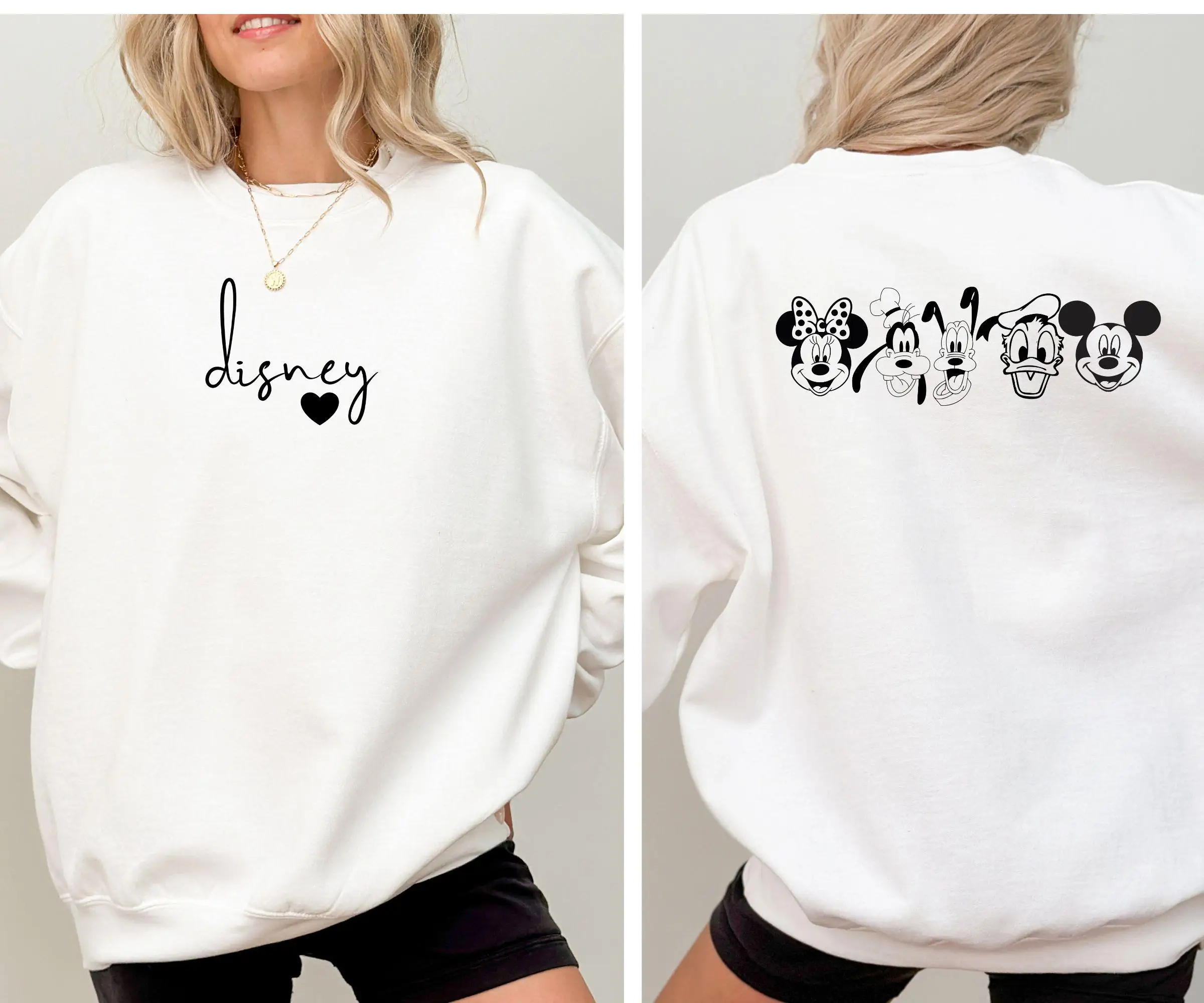 

Толстовки Disney Crew, простой комплект с Микки и Минни, толстовки с принтом спереди и сзади, для путешествий и отпуска Диснея