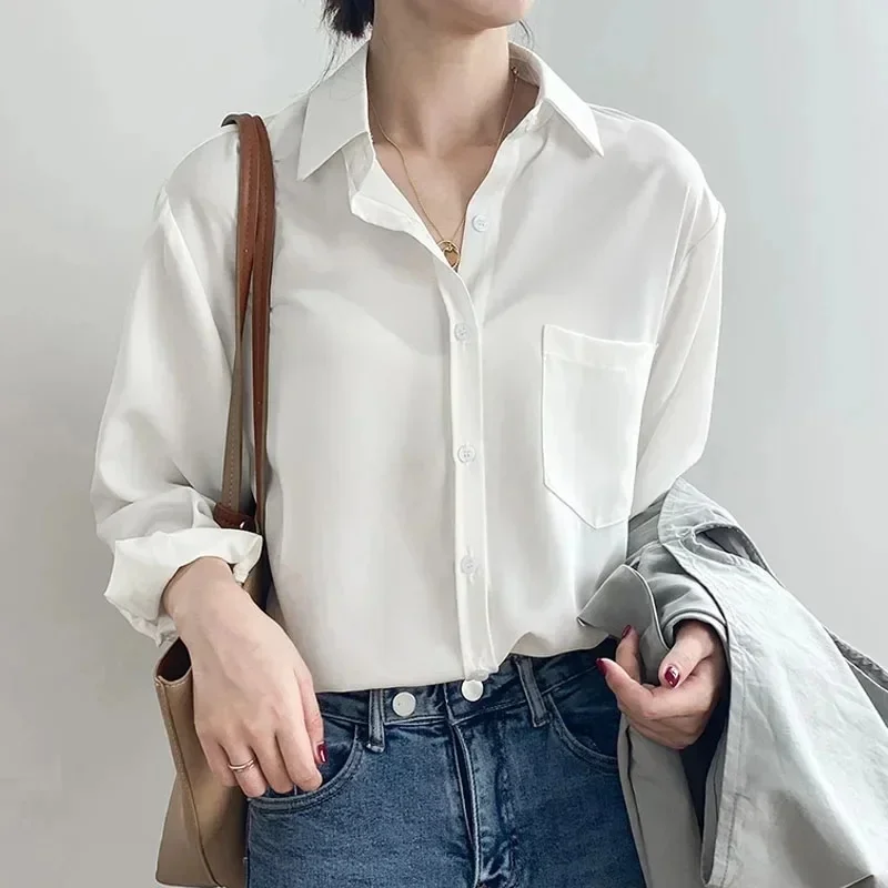 

Fashion New Women Vintage Shirts Autumn Long Sleeve Solid Casual Blouses Office Lady Elegant Loose Tops