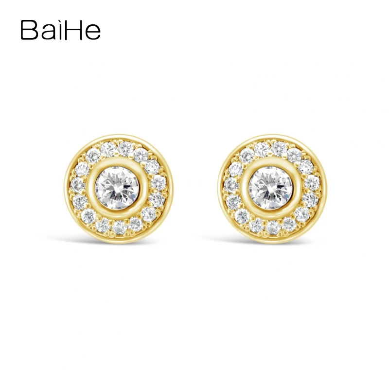 

BAIHE Solid 18K White/Yellow/Rose Gold 0.65ct H/SI Natural Diamond Round Stud Earrings For Women Men Trendy Wedding Fine Jewelry