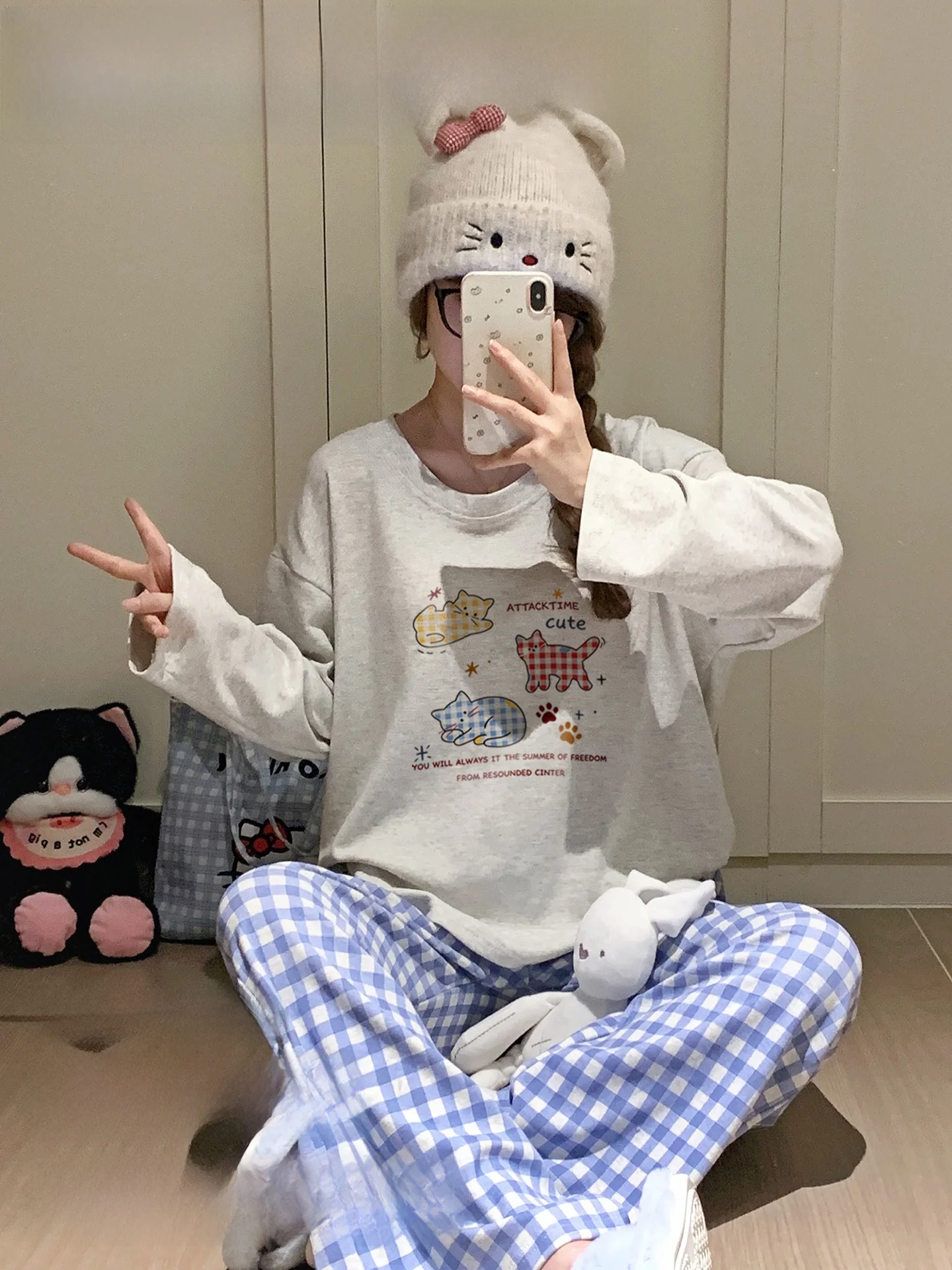 pure-cotton-ladies-sleepwear-set-large-size-home-clothes-outerwear-cartoon-sweet-style-autumn-winter-new-arrival