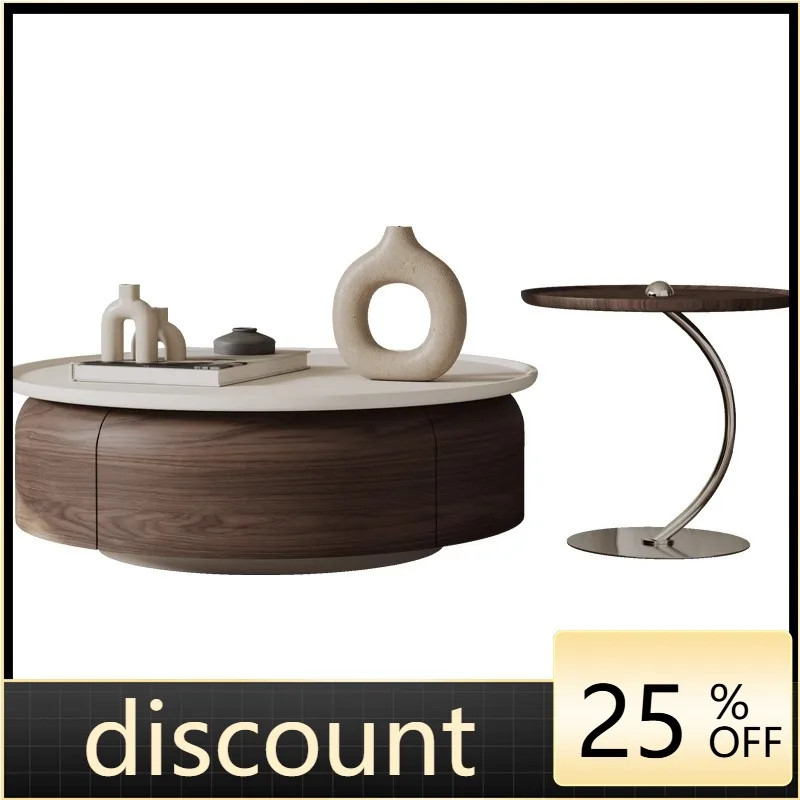 

LMM wabi-sabi wind coffee table combination round leather art antique living room household small apartment