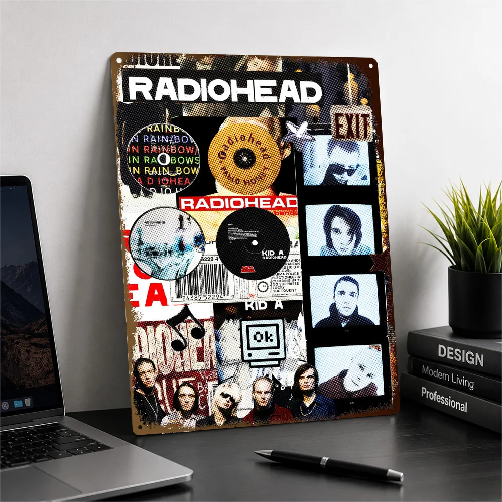 Radiohead Band Album Collage Textured Metal Poster Graphic Wall Art For Listening Room Customized Aluminum Sign Birthday Gift