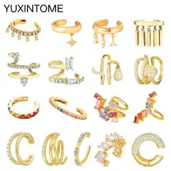 Pendiente de Clip de piedra de circón de cristal chapado en oro de 24K para mujer, joyería de lujo en forma de C, regalos, joyería de moda, 1 ud.