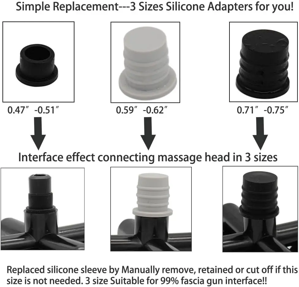 Massage gun adapter plug diameter 12mm adapter 18mm or 16mm fascia gun adapter Rubber ring for fascia gun massage head