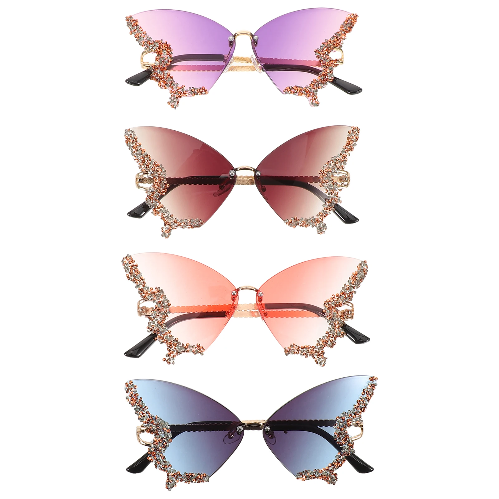 

4 Pcs Diamond-in Vintage Sunglasses Beach for Women Apparel Butterfly Eyeglasses Miss