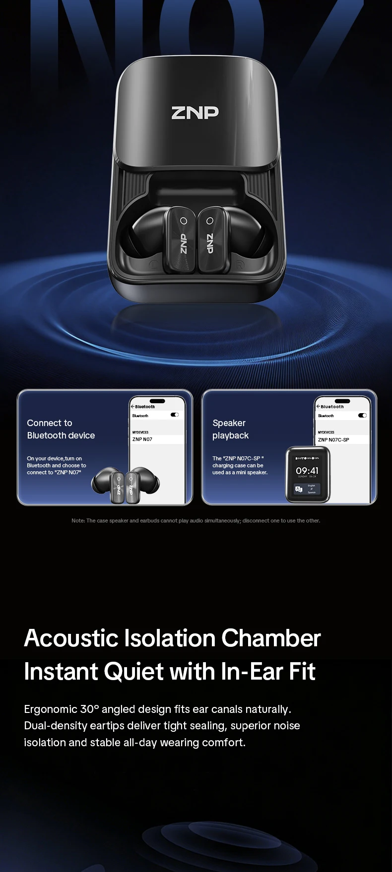 ZNP N07 AI-Übersetzungs-Wireless-Ohrhörer mit Smart-Touch-Screen, LED-Energieanzeige, In-Ear-Kopfhörer, lange Akkulaufzeit, kabellose Kopfhörer – Detail 5