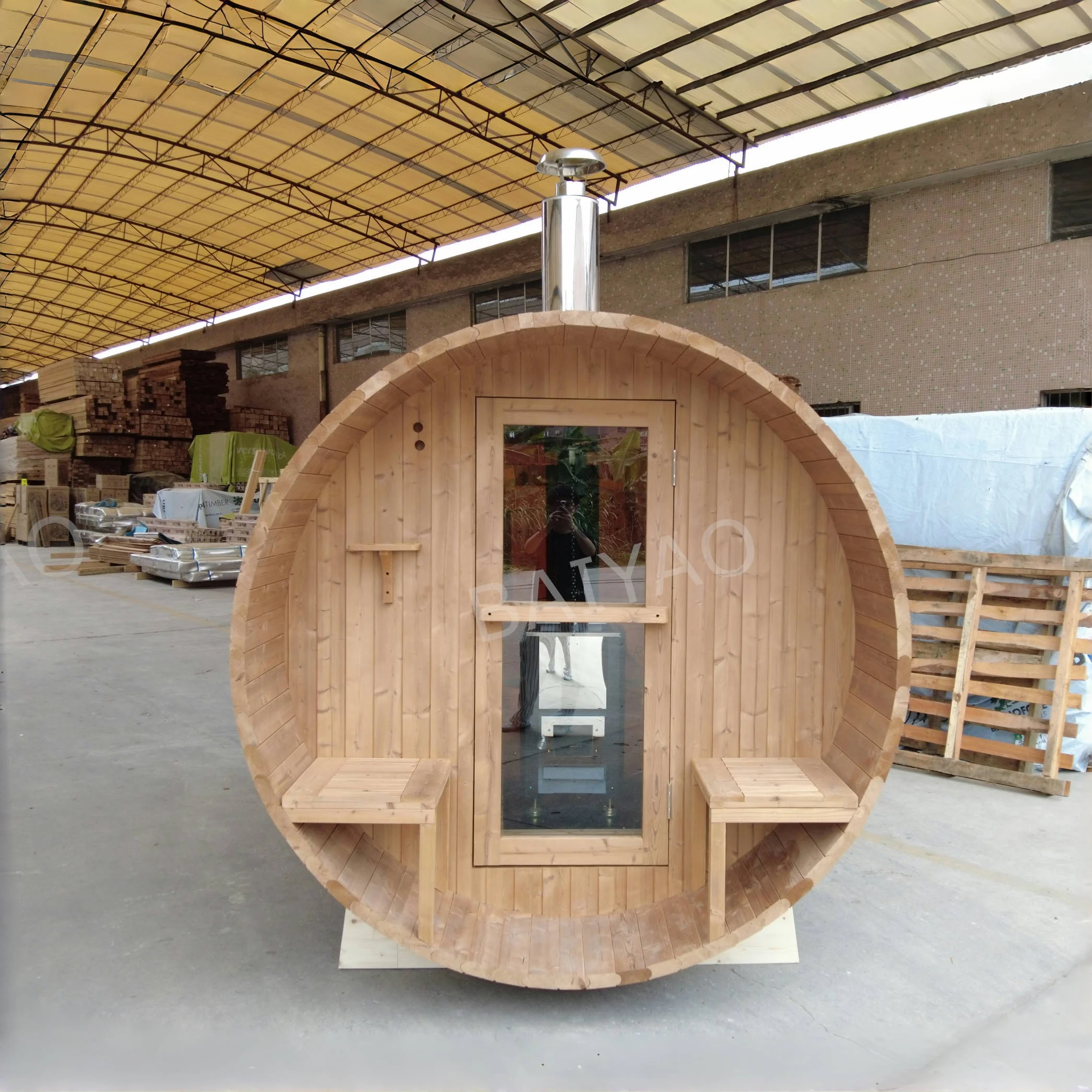 

Custom Outdoor Stove Steam Sauna Room Wet Shower Room For 4 Person Traditional Harvia Wooden Barrel Sauna Room
