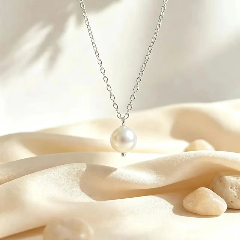 1Pc single artificial pearl pendant characteristic box chain high quality flawless shell pearl simple commuter titanium steel collarbone chain