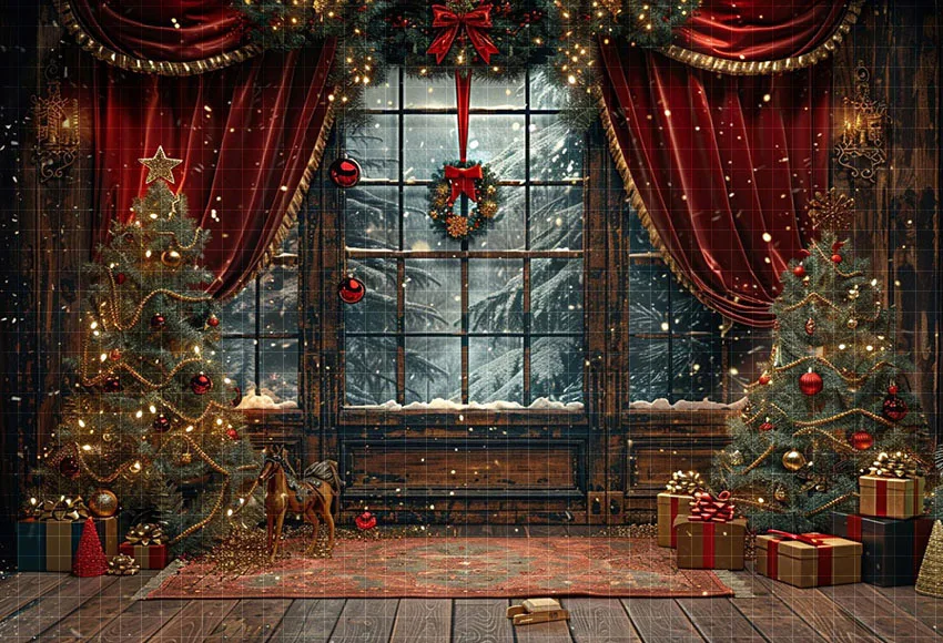 Mehofond Photography Background Winter Christmas Window Gifts Xmas Tree Kids Family Holiday Portrait Decor Backdrop Photo Studio