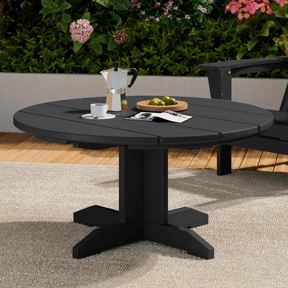 

36'' Round Outdoor Coffee Table - HDPE Weatherproof Patio Table for Balcony, Garden, Backyard (Black)