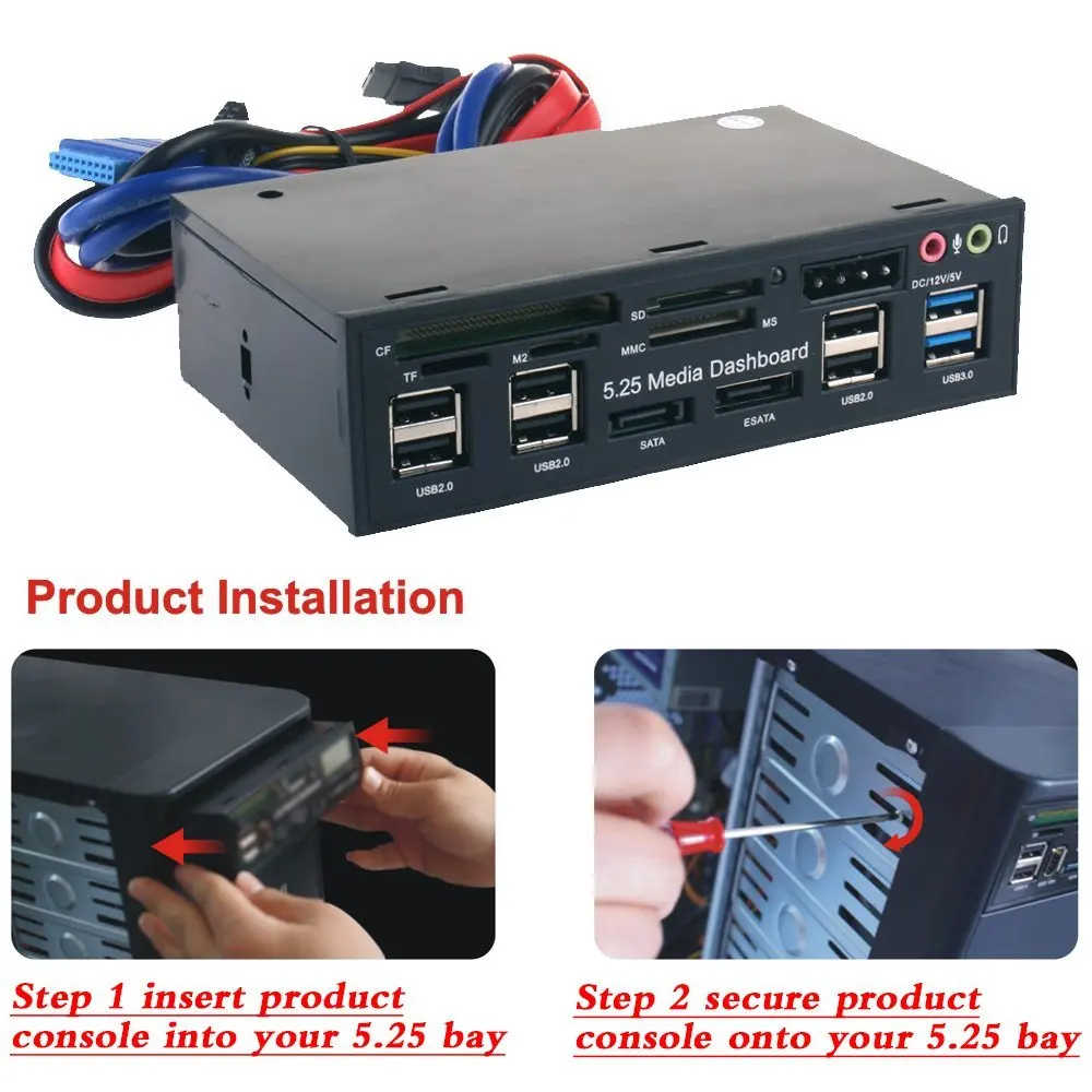 Multi-Function USB 3.0 Hub ESATA SATA Port Internal Card Reader PC Media Front Panel Audio For SD MS CF TF M2 MMC Memory Cards