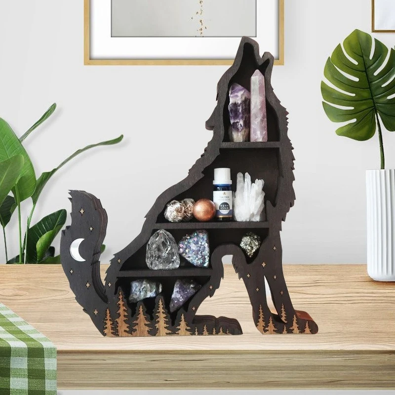 Wooden Crystal Plant Rack Moon Cat Tree of Life Fairy Rack Home Wood Carving Storage Rack