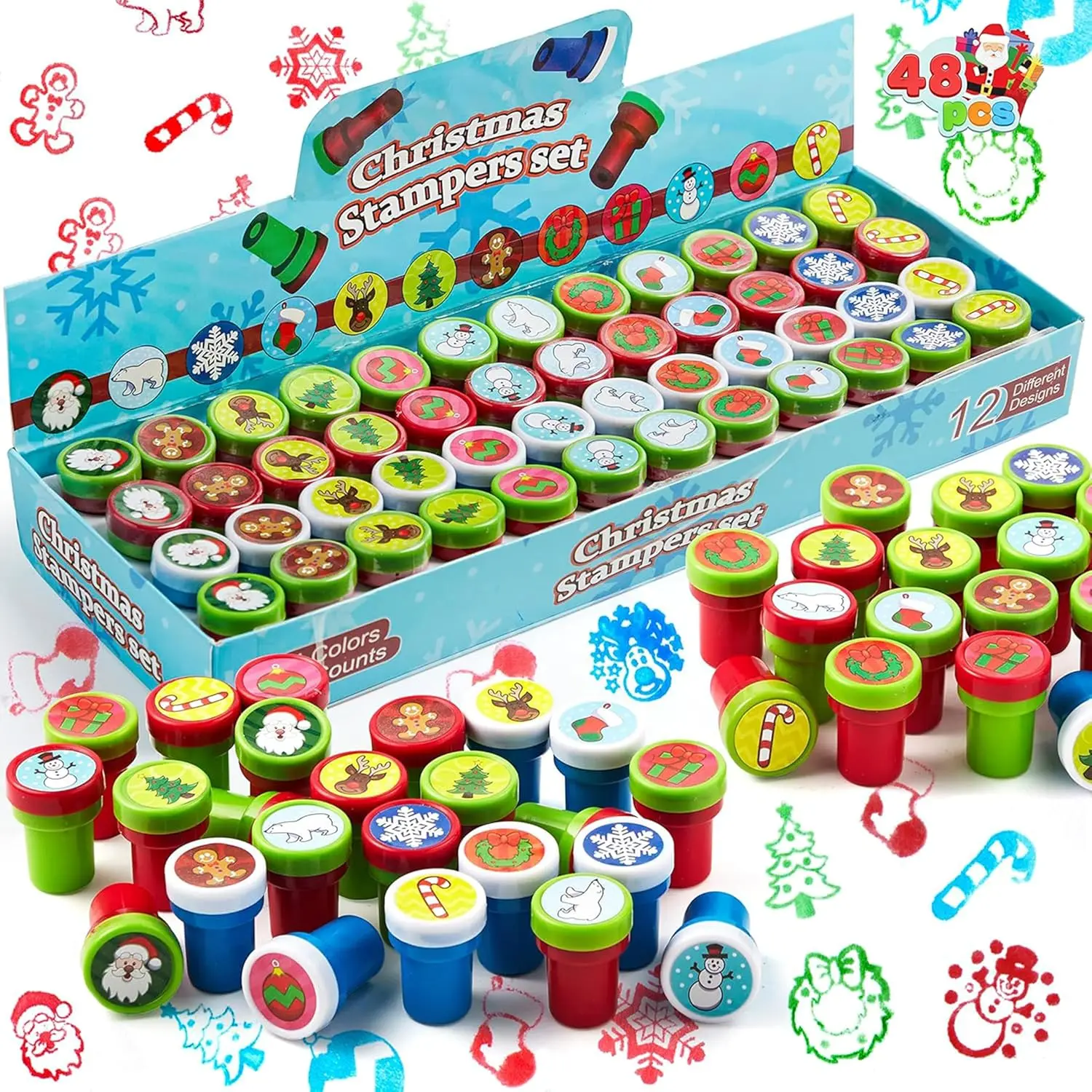 JOYFY 48 Pieces Christmas Assorted Stamps Kids Self-Ink Stamper for Christmas Party Favor Stocking Stuffers Crafts School Prizes