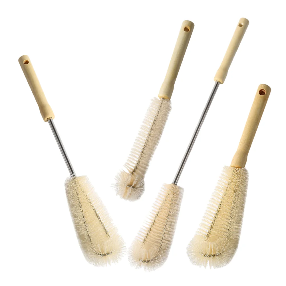 

4 Pcs Rinse Cleaning Cup Brush and Bottle Scrubber Washing Running Wood Long Handle Straw