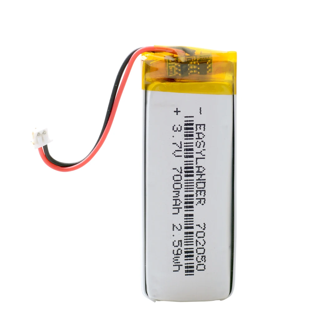 JST 1.25mm 2 pin 3.7V 700mAh 702050 Lithium Polymer LiPo Rechargeable Battery