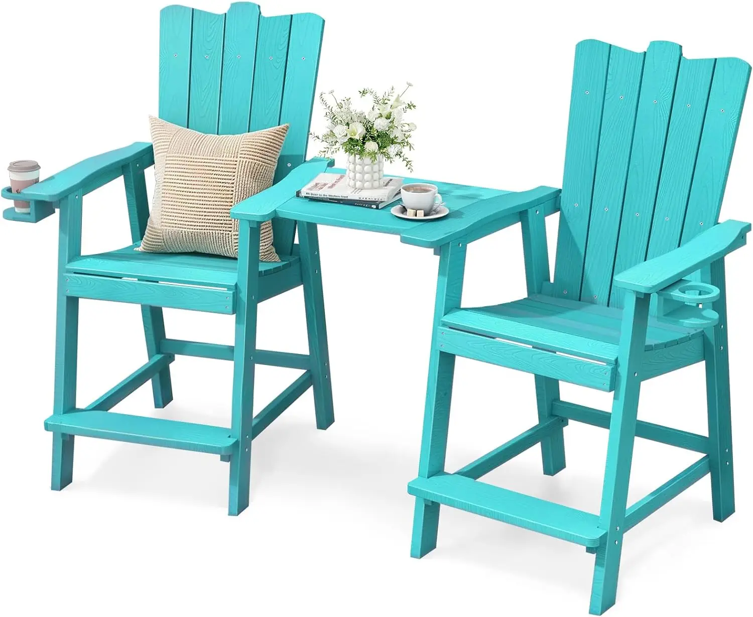 

Tall Balcony Chair Set of 2, Patio Adirondack Chairs with Removable Connecting Trays with CupHolder and Umbrella Hole