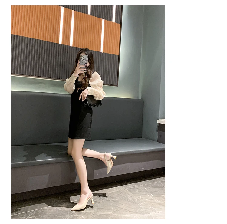 Sandalias retro de tacón grueso con punta abierta para mujer, zapatos de trabajo sin talón, profesionales, de corte bajo, a l...