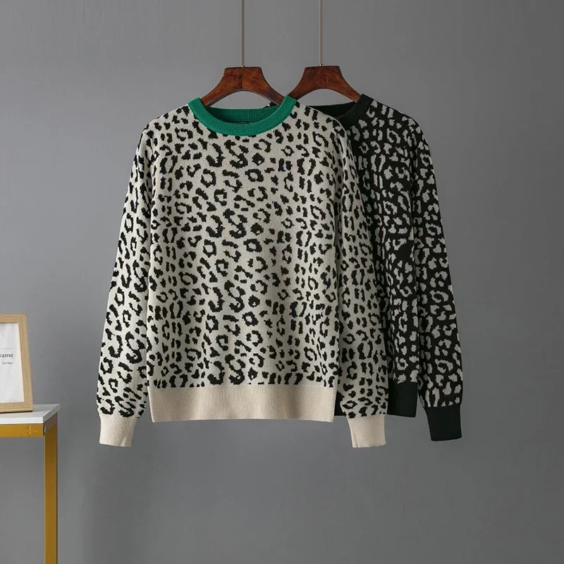 2023 Autumn Jumper Autumn winter Knitted Sweater Women Oversized Sweaters Female Leopard Jacquard Fashion Wool Blends Pullover