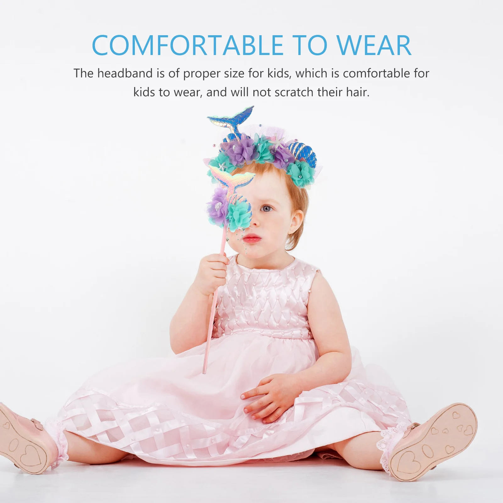 1 Zestaw Kostiumu Syrenki Rekwizyty dla Dzieci Materiałowa Opaska Plastikowa Różdżka Zestaw na Imprezę Cosplay Urodziny Korona Syrenki Różdżka Wróżki Akcesoria