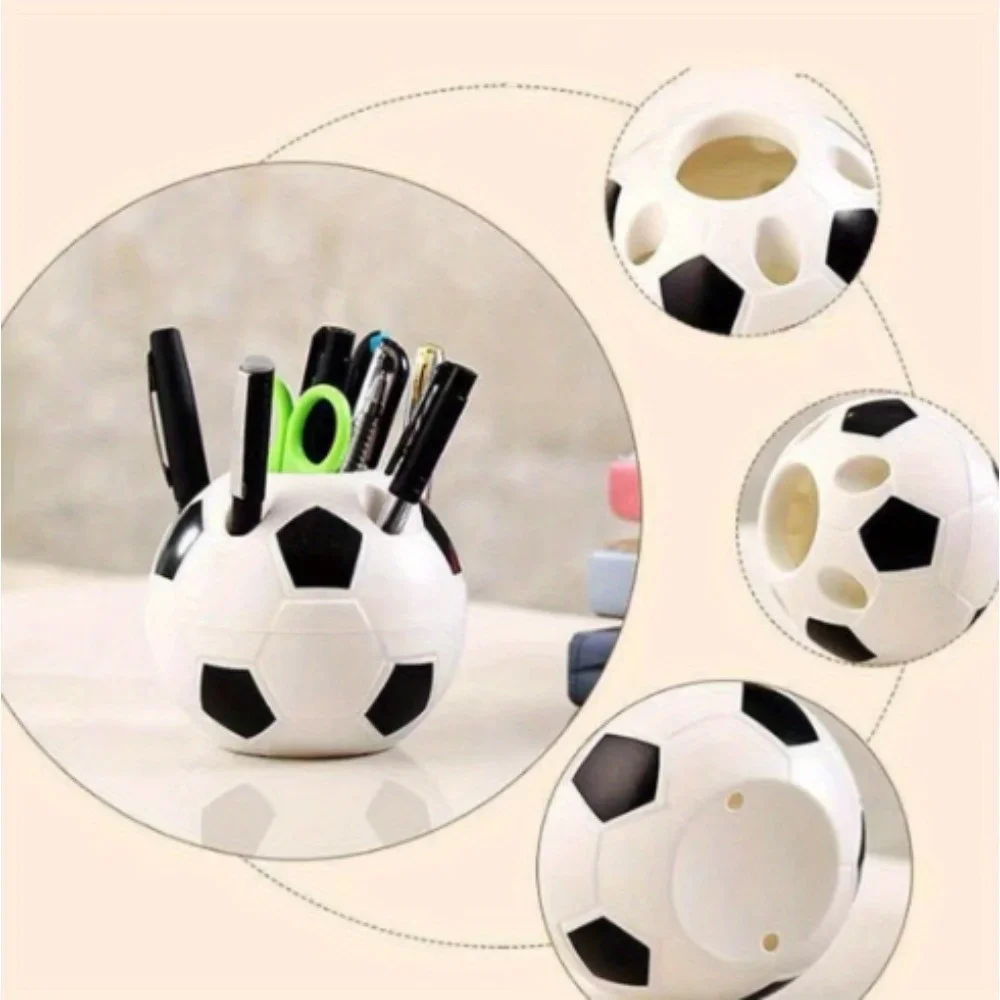 Kotak penyimpan pensil multifungsi, tempat pena berbentuk sepak bola, plastik tahan lama, rak penyimpanan, wadah Organizer, hadiah Dekorasi Desktop