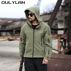 Oulylan Warm Fleece Tactical Jacket Mens Army Jackets Windbreaker Outdoor Work Jacket Hiking Hooded Coat Zipper Pocket Outwear