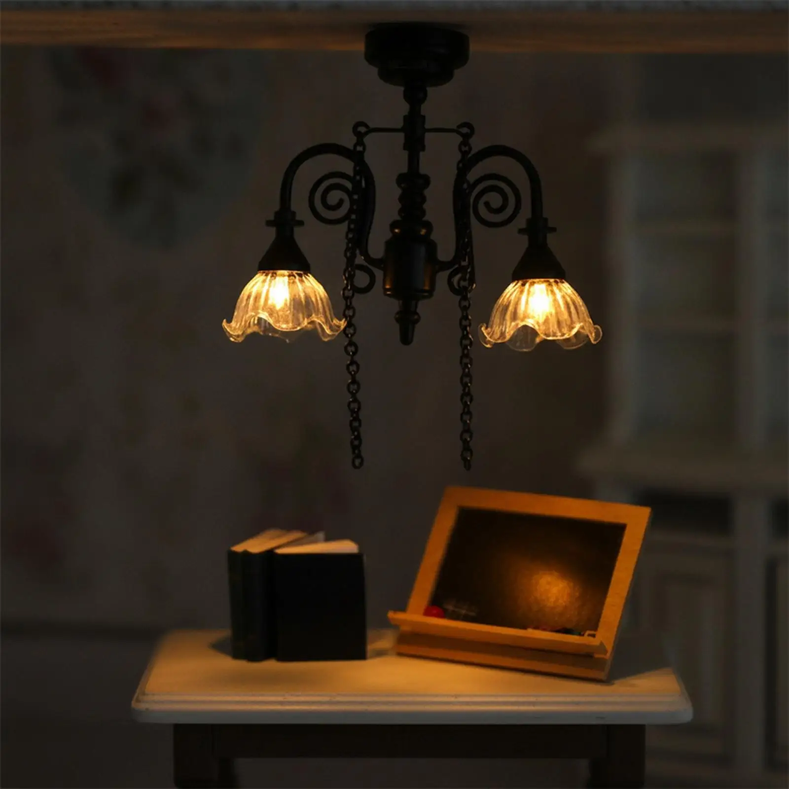 Alloy Dollhouse Light Illuminated Miniature Dollhouse Lighting Fixture Compact Miniature Interior Lamp for Collectible Display