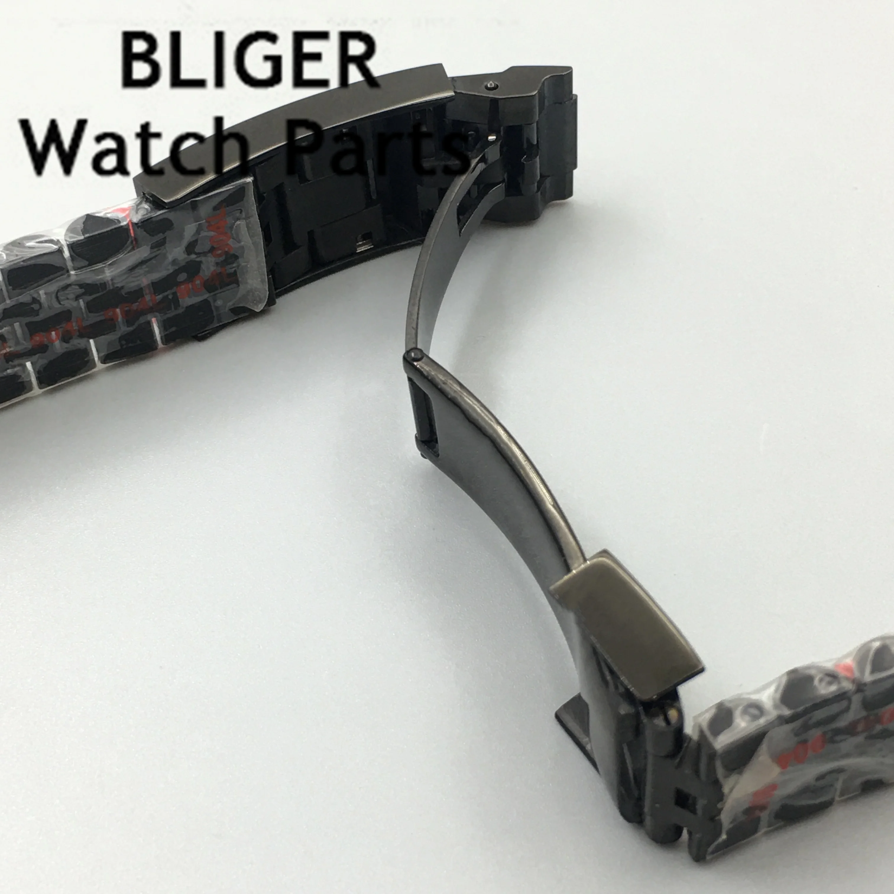 BLIGER 20mm silver black gold bracelet slide glide lock clasp 904L stainless steel strap fit watch case watch band