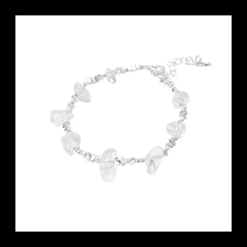 مكعبات الثلج البيضاء النقية! سوار فضي مكسور فاخر وخفيف الوزن للنساء بتصميم أنيق ومطرز بالخرز متعدد الاستخدامات يهودي #5