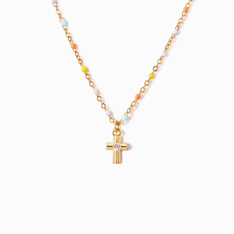 

Sterling Silver S925 Cross Colored Enamel Drop Necklace for Women's Fashionable and Minimalist Collarbone Chain Necklaces