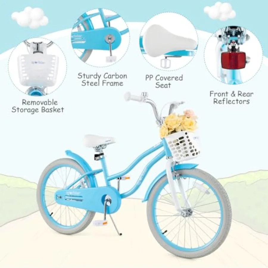 Bike 12 14 16 18 20 Inch Boys Girls Bike w/Adjustable Seat Removable Basket Handbrake Coaster Brake Training Wheels or Kickstan