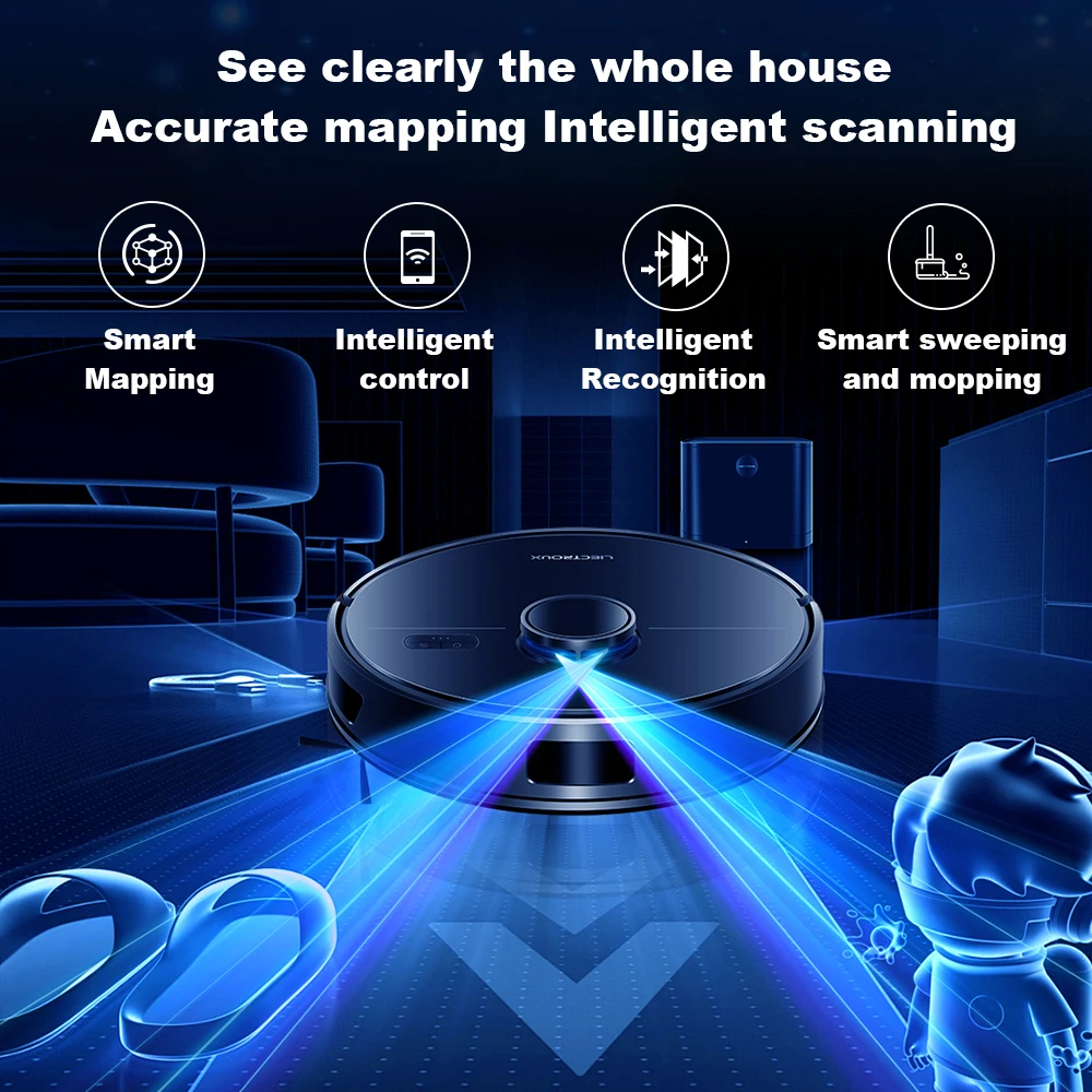 LDS Robot Vacuum Cleaner & Mop Liectroux M70 Pro,Wet Dry Cleaning,Self Empty,Multi-floor Map,6.5KPa,Carpet Boost,3200mAh Battery