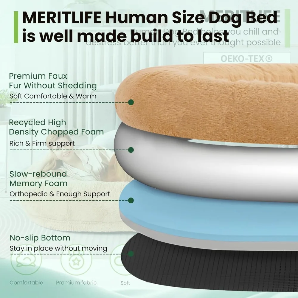 Large Human Dog Bed for Adult People,Napping with Blanket Giant Human Size Orthopedic Dog BeanBed 72