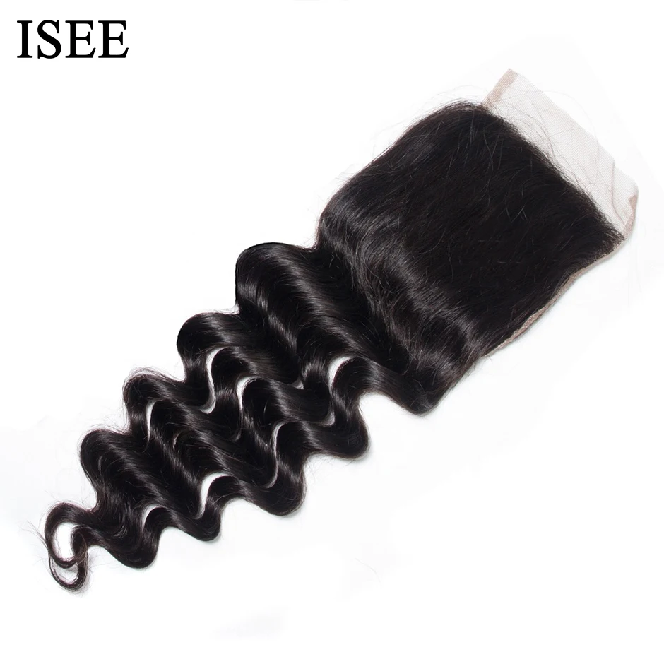 

Brazilian Loose Deep Closure Remy Hair Free Part ISEE HAIR 4"*4" Based Closure Can Be Dyed Nature Color can be dyed