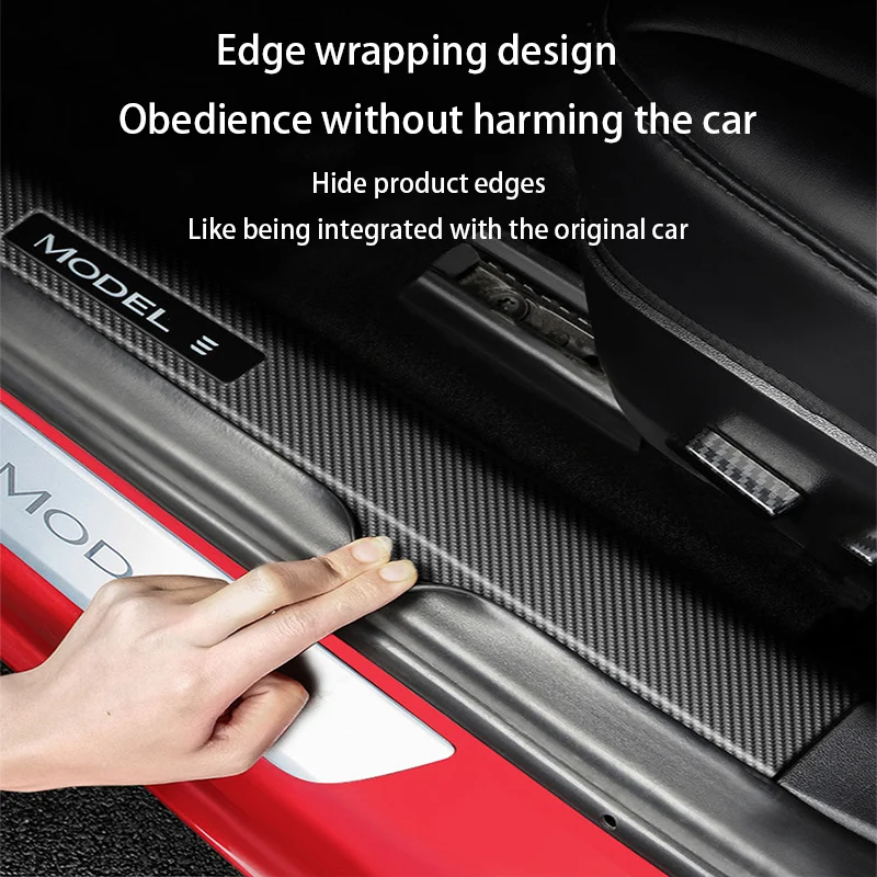 Rear Door Sill Guards For Tesla Model Y/3 Carbon Fibre ABS Inner Protector Plate Cover Trim Car Anti-Dirty Bumper Kick Pad