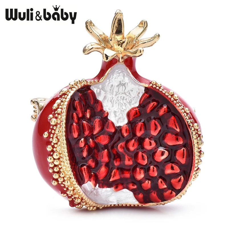 Wuli&baby Red Enamel Unleashed Pomegranate Brooches Women Jewelry Accessory Pin Fruit Badge