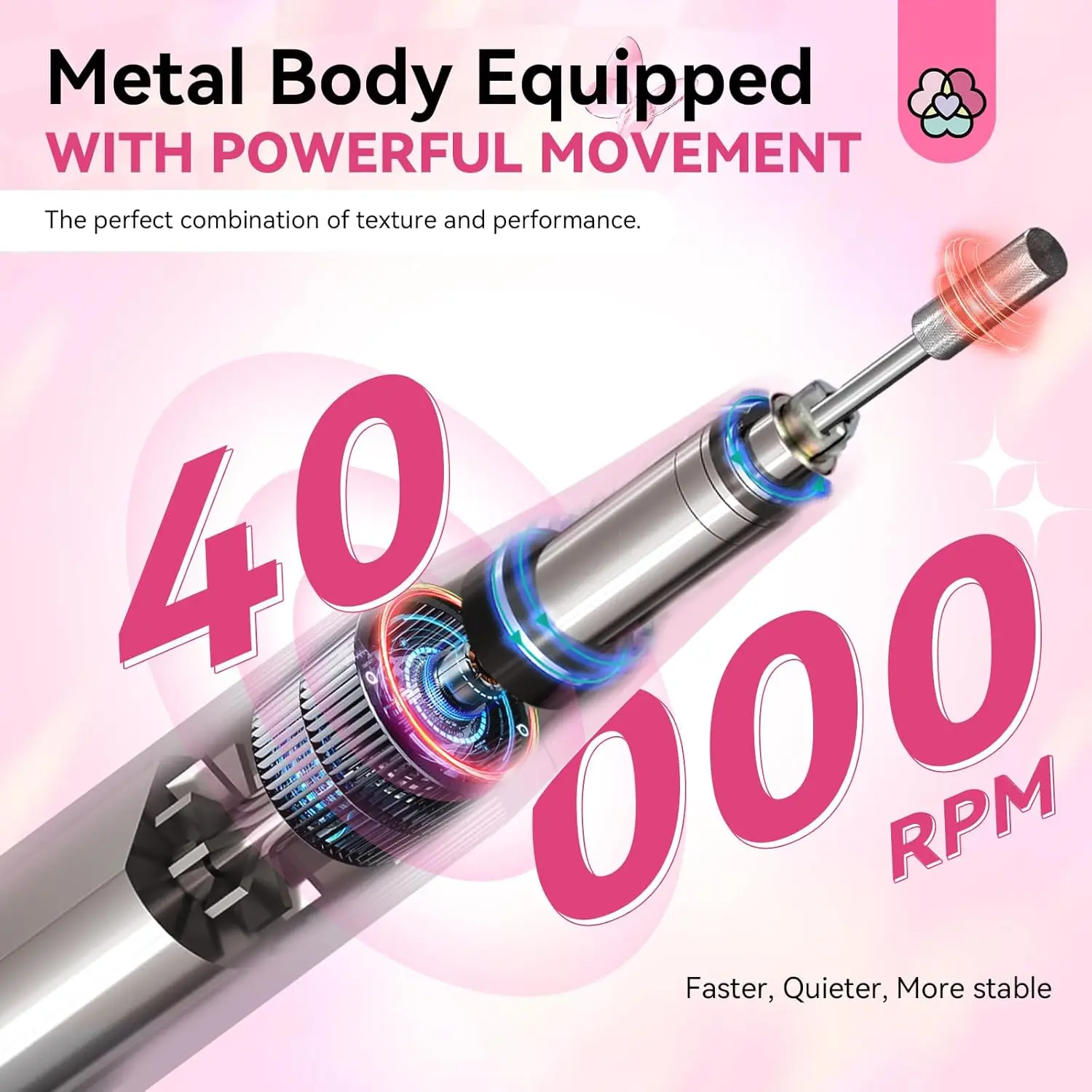 전문가용 전동 네일 드릴: 40000RPM, 4000mAh 배터리로 충전식, 매니큐어 및 아크릴 제거용 세라믹 비트