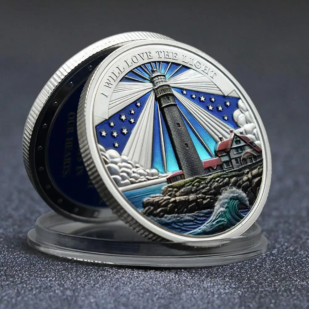 Silver Plated Iron Souvenir Inspirational Lighthouse Coin Nautical Lighthouse Ocean Metal Collectible Coin for Long Voyage