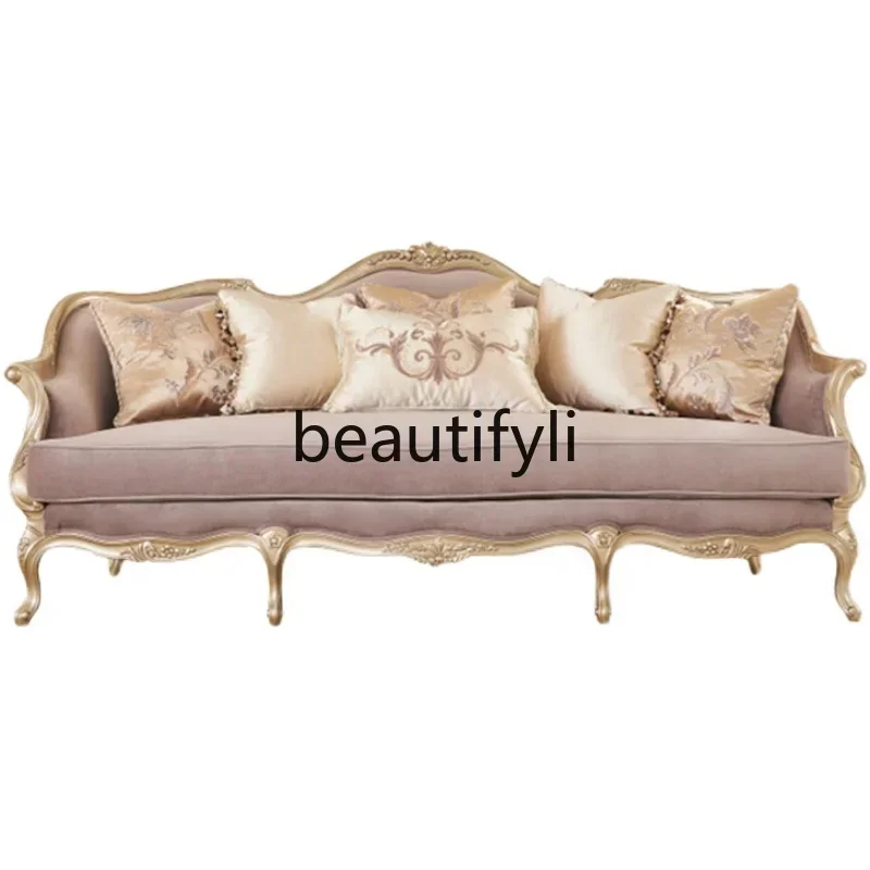 M178 أريكة أوروبية من الخشب الصلب مفردة ومزدوجة لثلاثة أشخاص، غرفة معيشة فيلا فاخرة خفيفة فرنسية منحوتة كبيرة #5