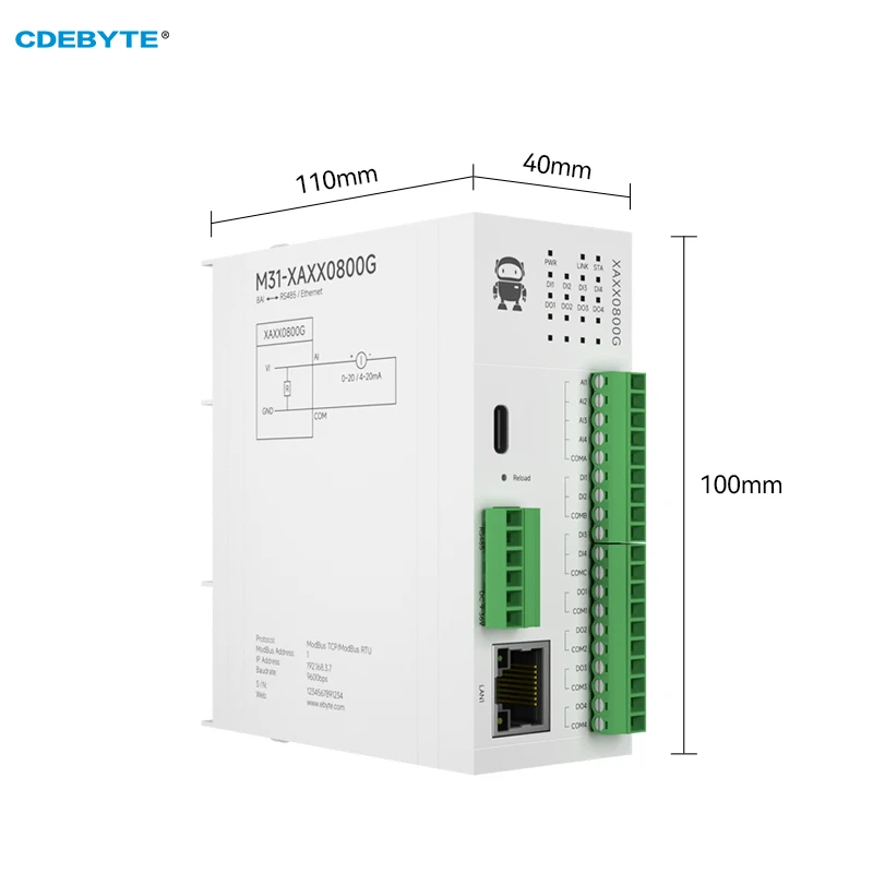 RJ45 8AI RS485 Analogschalter Erfassung Verteiltes Remote-IO-Modul DC8~28V CDEBYTE M31-XAXX0800G Hostmodul Schnelle Erweiterung