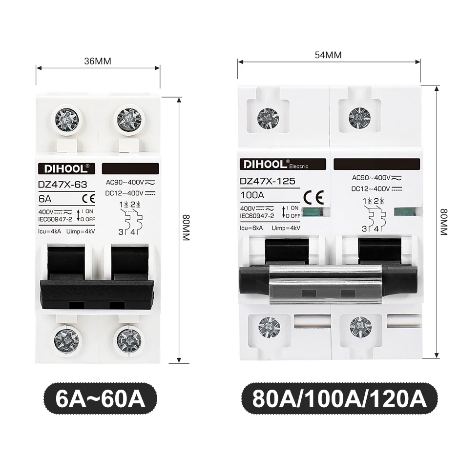 Dihool AC/DC 400V Solar Circuit Breaker MCB 6A~120A PV Isolator Disconnect Switch
