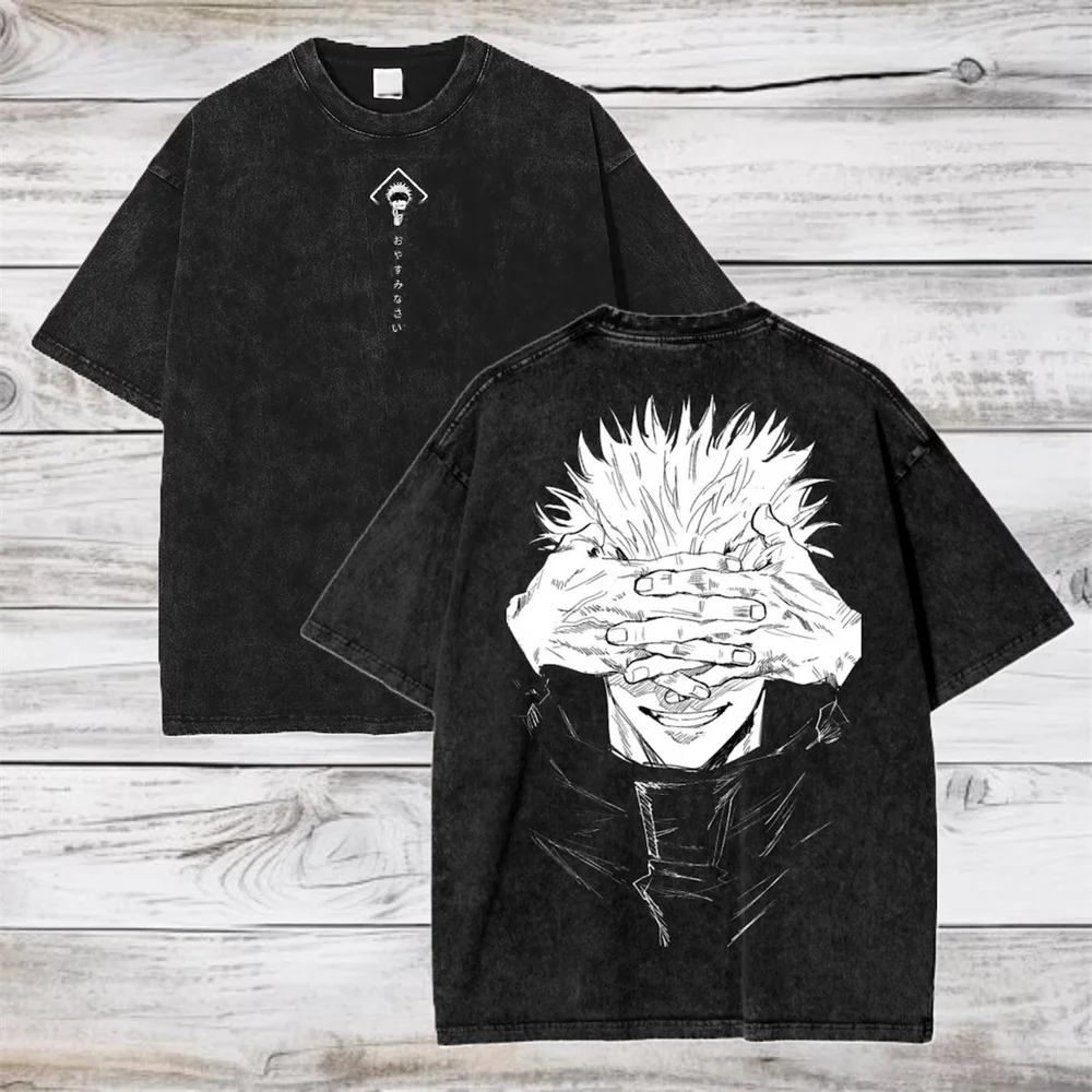 Gojo Satoru Jujutsu Kaisen bedrucktes T-Shirt für Herren und Damen, gewaschenes T-Shirt, hochwertiges Vintage-Baumwoll-T-Shirt, Harajuku-Tops