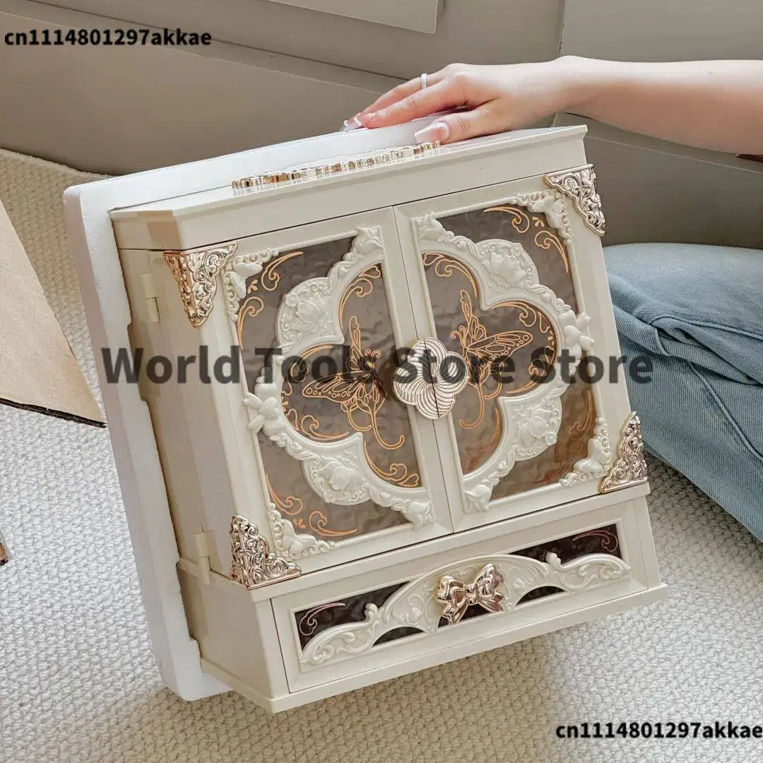 Luxury Jewelry Storage Box with LED Mirror Large Capacity Necklace Rings Earrings Organizer Trinkets Display Case Single cabinet