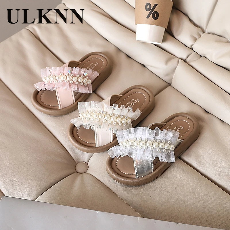 Girls' slippers 2024 summer new children's gauze pearl small fragrant casual shoes outdoor slippers