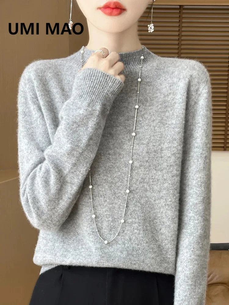 

UMI MAO модный свитер из 100% шерсти, женский трикотаж с воротником-стойкой, кашемировые пуловеры, осенне-зимние джемперы с длинными рукавами, одежда, топы