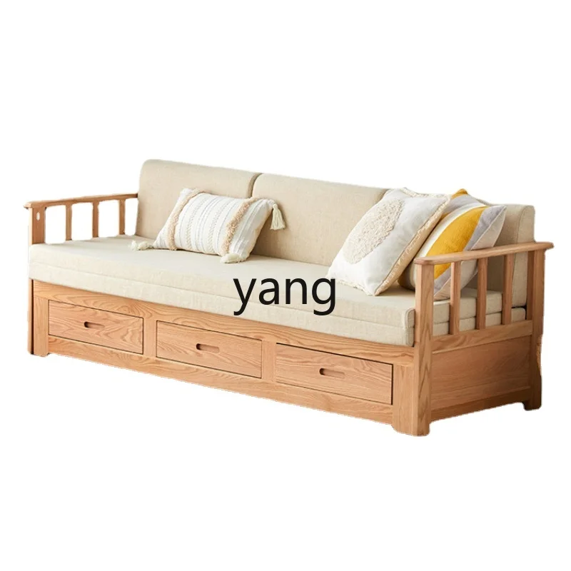 

LMM Solid Wood Sofa Bed Oak Retractable Double Bed Small Apartment Guest