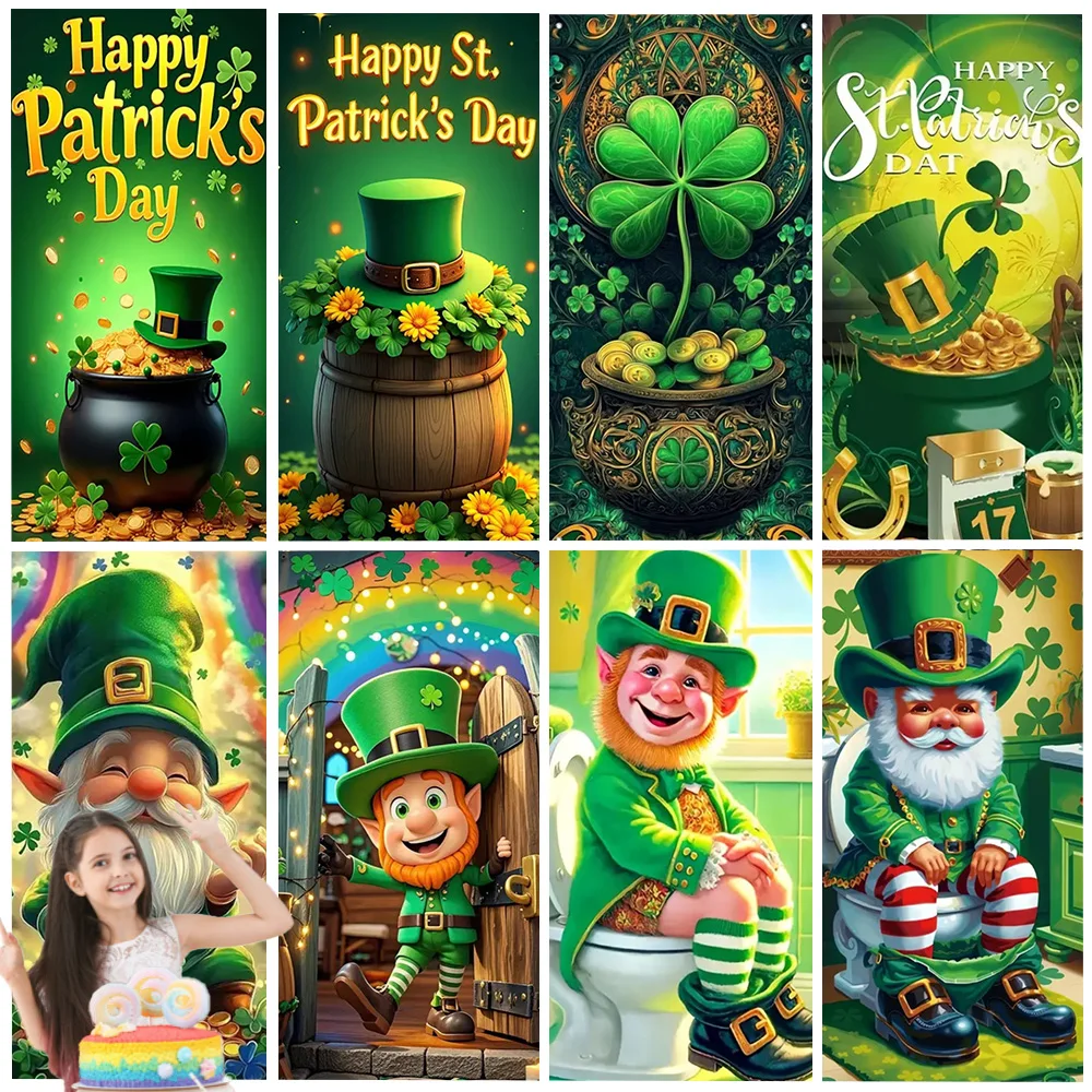 

St Patrick's Day Lucky Clover Party Decorations Gold Encouragement Background Leprechaun Hat Backdrop Supplies Kids Gift Props