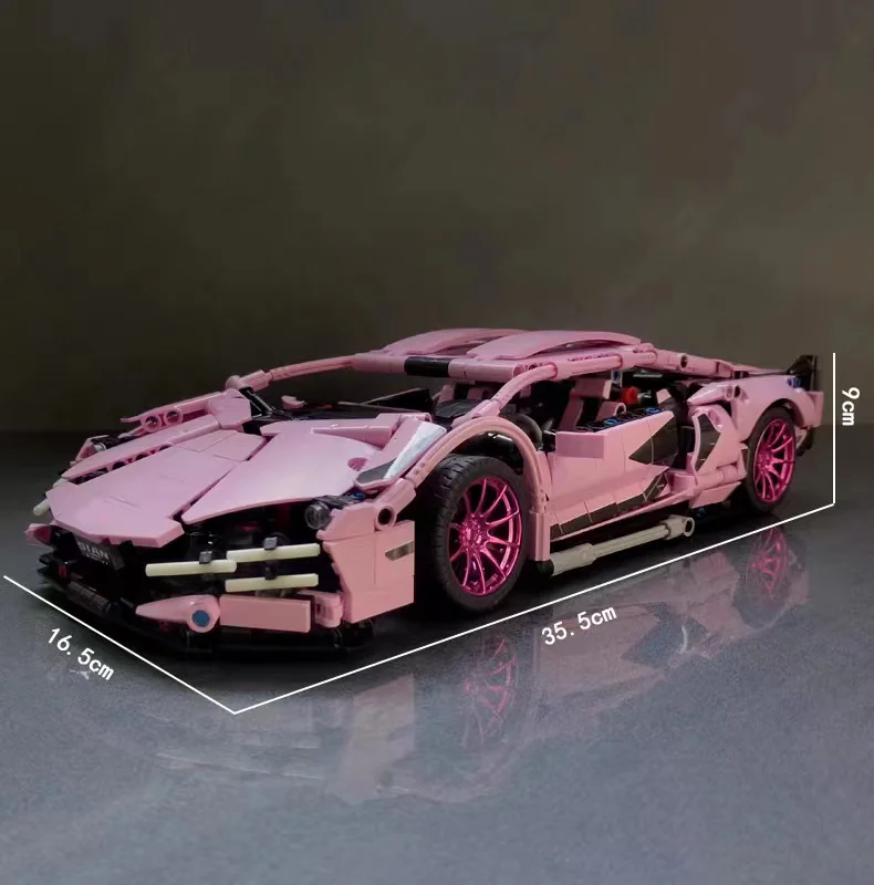 1280 pz tecnico 1:14 rosa Sian Racing Sports Car Building Blocks assemblare mattoni veicolo giocattoli regalo per ragazzo bambini