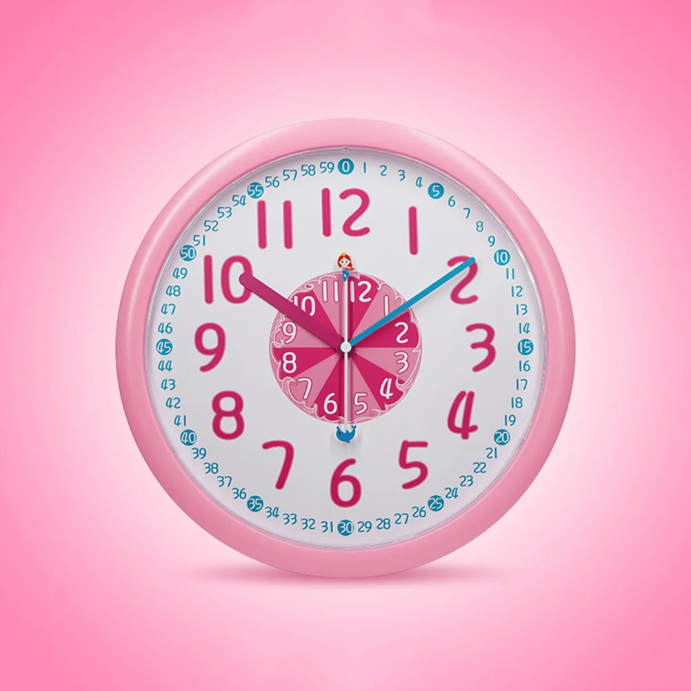 

Silent Creative Round Wall Clock Pink Cartoon Child Bedroom Non Living Room Chic Rhinestone Accurate Timekeeping