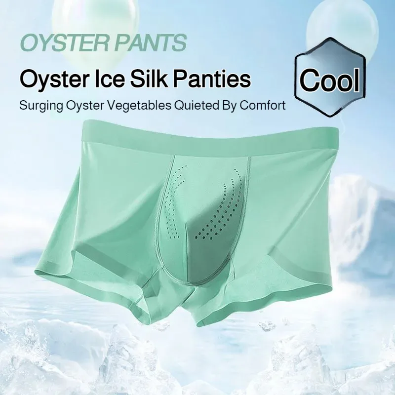 Men's Ice Silk Cooling Boxer Shorts  Antibacterial Health-Care Underwear Breathable Square Leg for Summer Daily Wear